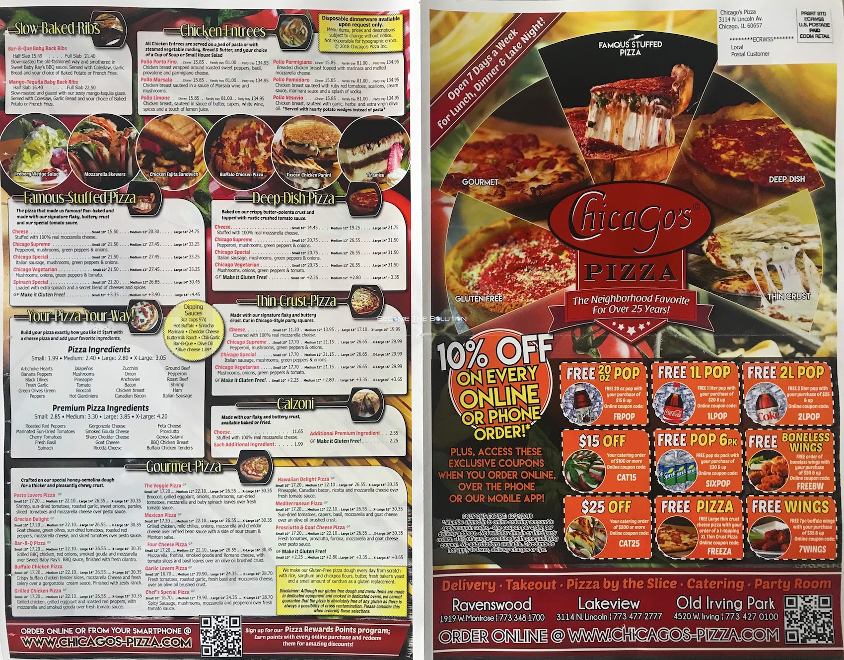Chicago's Pizza Menu (Scanned Menu With Prices)
